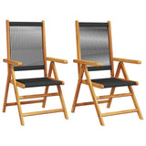 Folding Chairs 2 pcs Black Solid Wood Acacia and Polypropylene