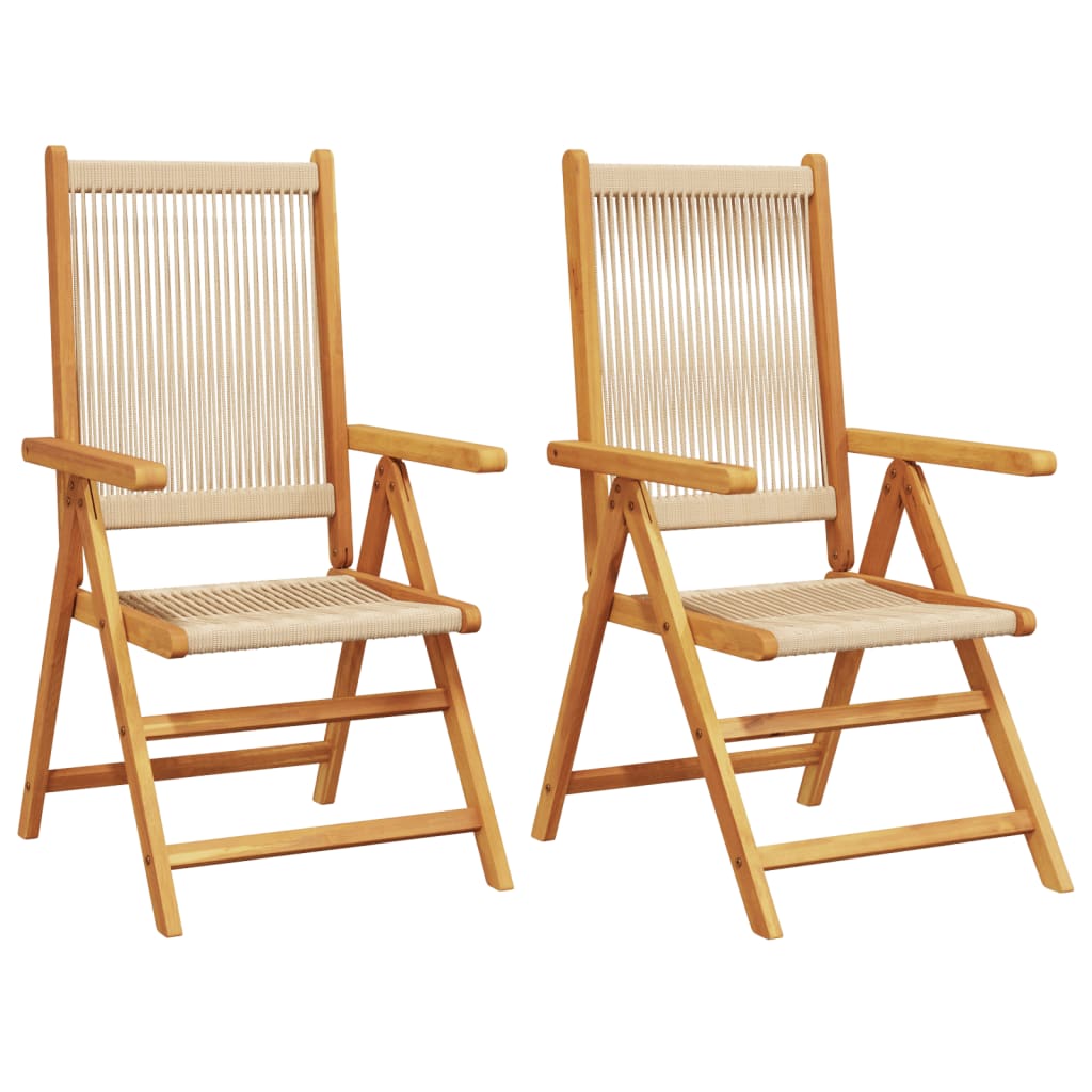 Folding Chairs 2 pcs Beige Solid Wood Acacia and Polypropylene