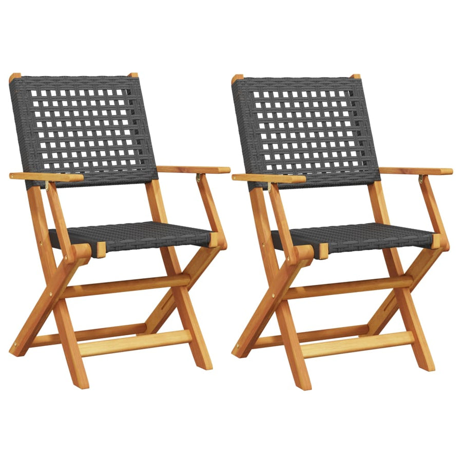 Folding Chairs 2 pcs Black Solid Wood Acacia and Poly Rattan