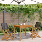 Folding Chairs 2 pcs Black Solid Wood Acacia and Poly Rattan