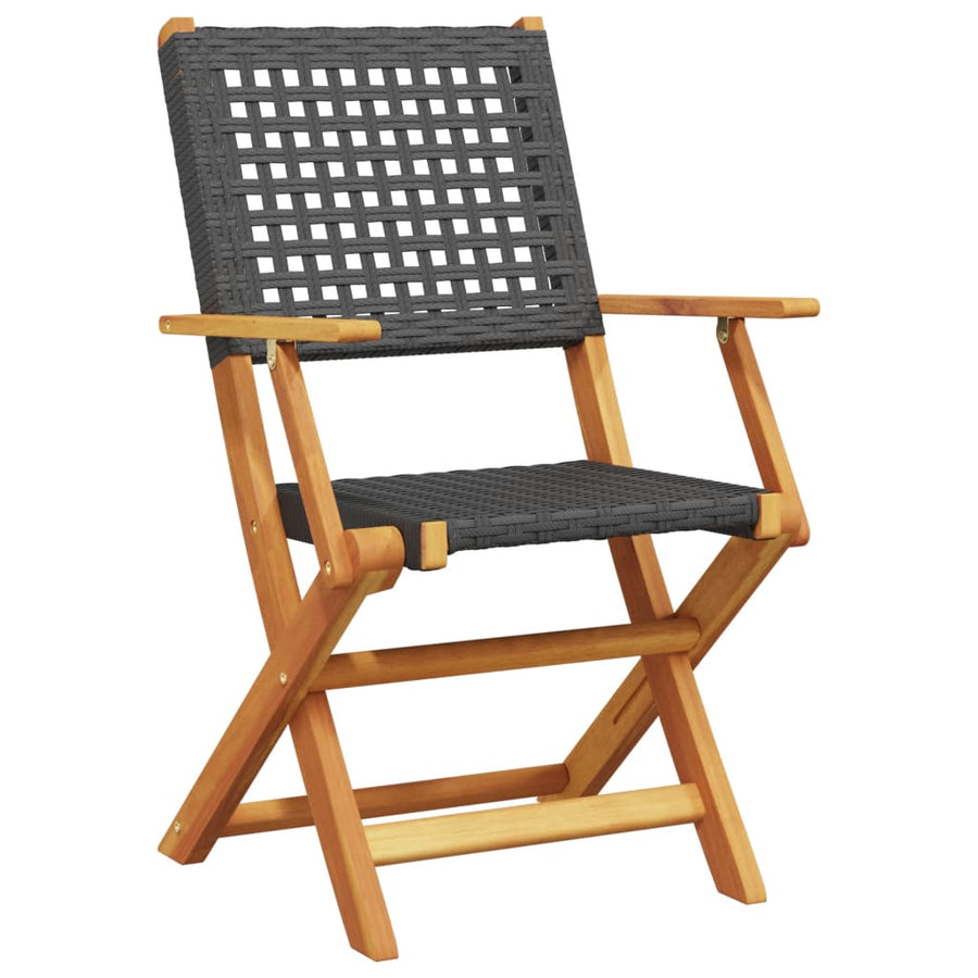 Folding Chairs 2 pcs Black Solid Wood Acacia and Poly Rattan