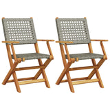 Garden Chairs 2 pcs Grey Solid Wood Acacia and Poly Rattan - Front View