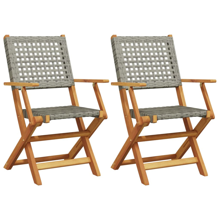 Folding Chairs 2 pcs Grey Solid Wood Acacia and Poly Rattan