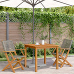 Folding Chairs 2 pcs Grey Solid Wood Acacia and Poly Rattan