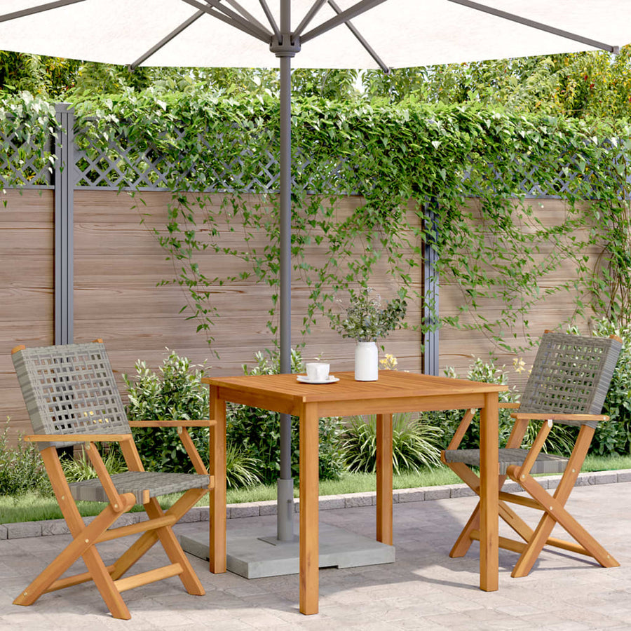 Folding Chairs 2 pcs Grey Solid Wood Acacia and Poly Rattan