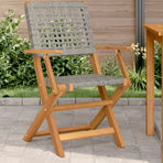 Folding Chairs 2 pcs Grey Solid Wood Acacia and Poly Rattan