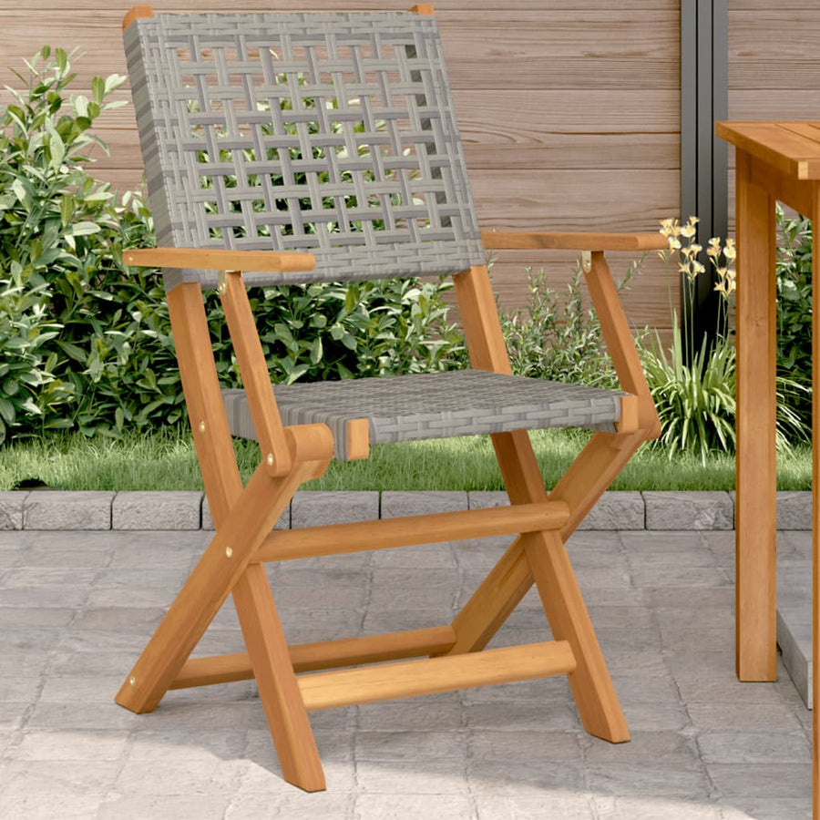 Folding Chairs 2 pcs Grey Solid Wood Acacia and Poly Rattan