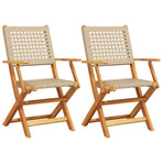 Folding Chairs 2 pcs Beige Solid Wood Acacia and Poly Rattan