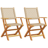Garden Chairs 2 pcs Beige Solid Wood Acacia and Poly Rattan - Front View