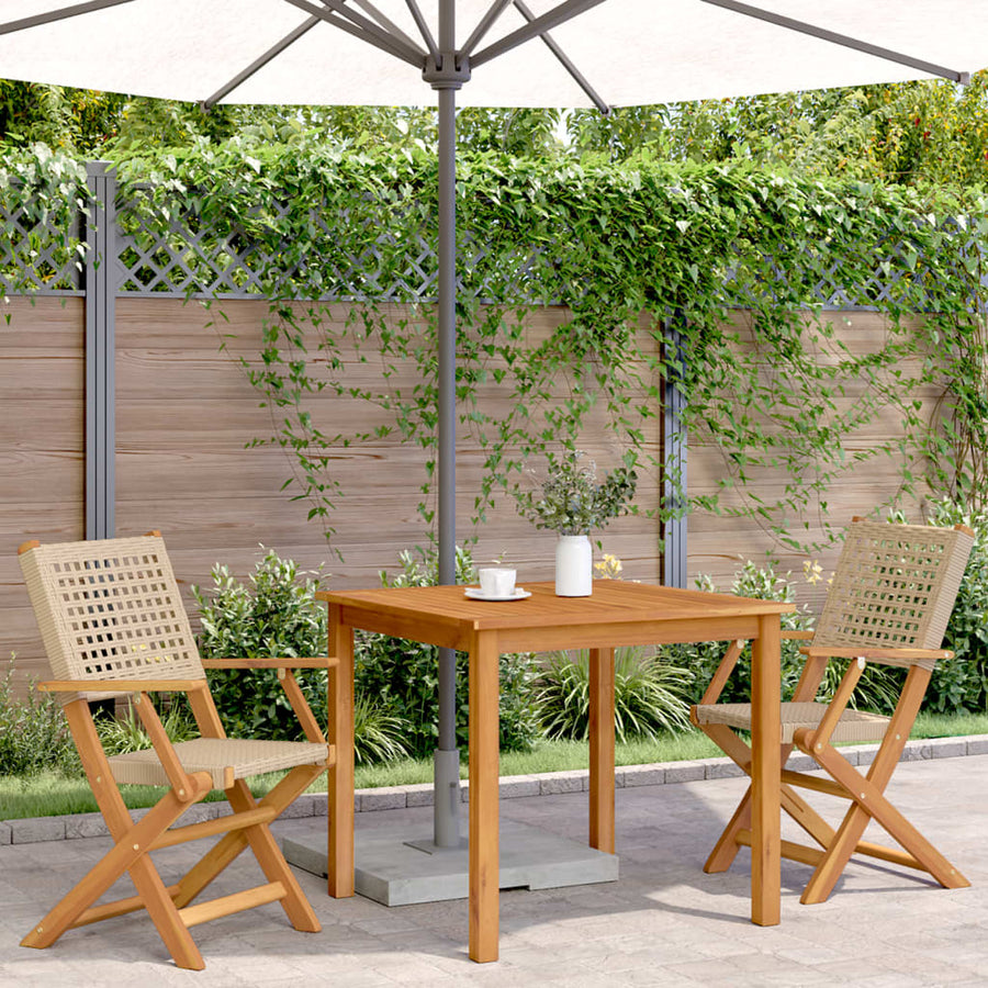 Folding Chairs 2 pcs Beige Solid Wood Acacia and Poly Rattan