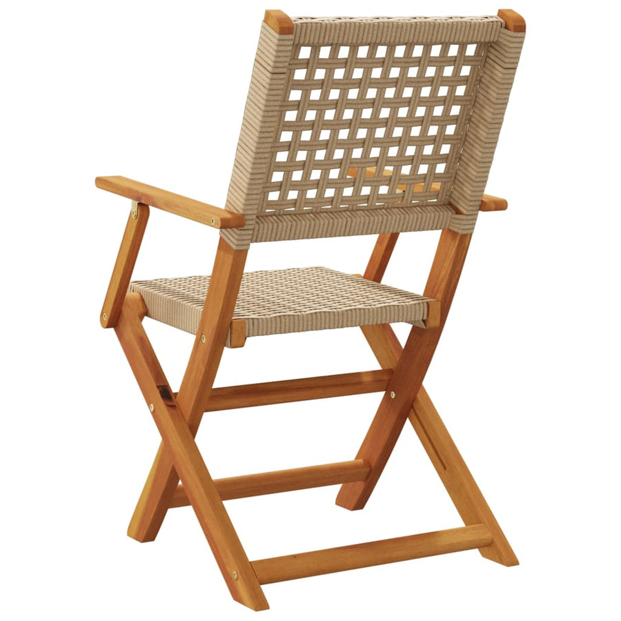 Folding Chairs 2 pcs Beige Solid Wood Acacia and Poly Rattan