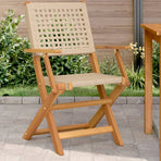 Folding Chairs 2 pcs Beige Solid Wood Acacia and Poly Rattan