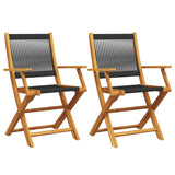 Garden Chairs 2 pcs Black Solid Wood Acacia and Polypropylene - Front View