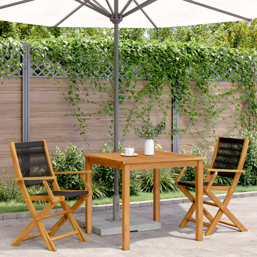 Folding Chairs 2 pcs Black Solid Wood Acacia and Polypropylene