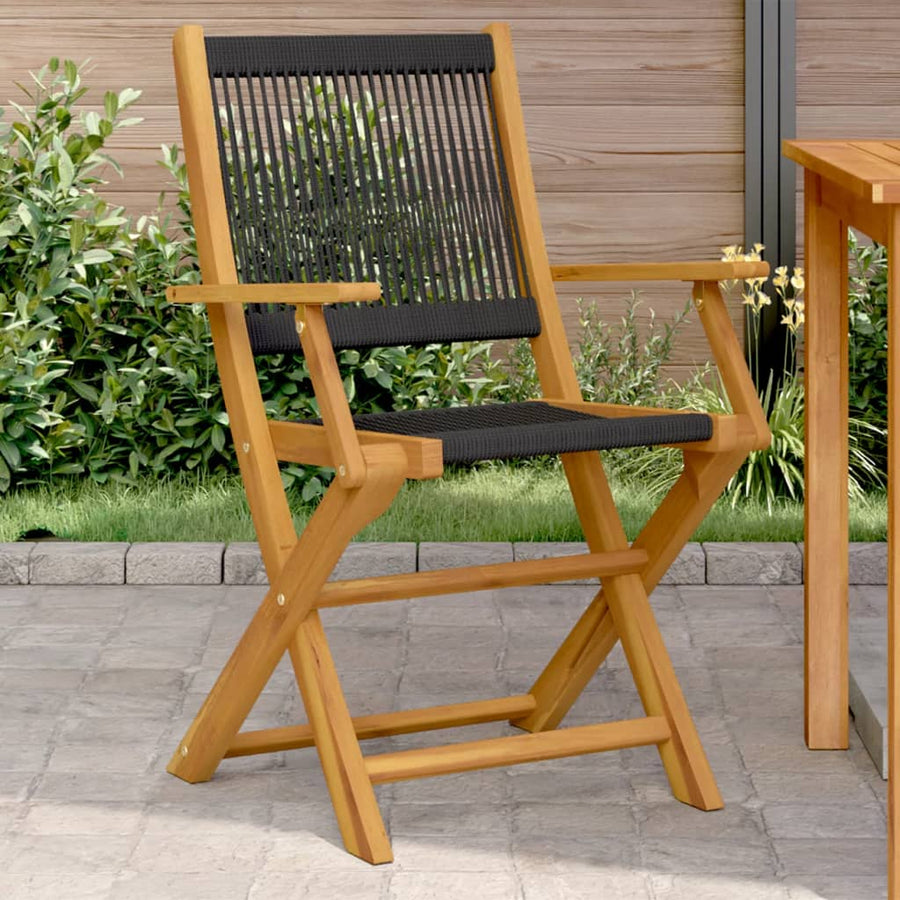 Folding Chairs 2 pcs Black Solid Wood Acacia and Polypropylene