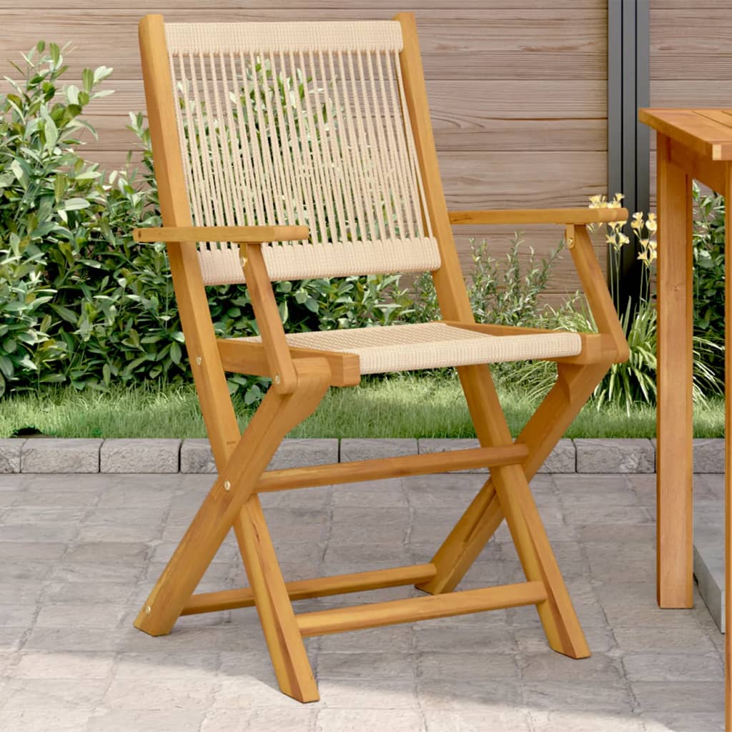 Folding Chairs 2 pcs Beige Solid Wood Acacia and Polypropylene