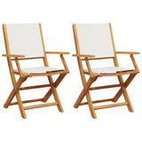 Garden Chairs 2 pcs Cream White Solid Wood Acacia and Fabric - Front View