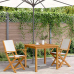Folding Chairs 2 pcs Cream White Solid Wood Acacia and Fabric