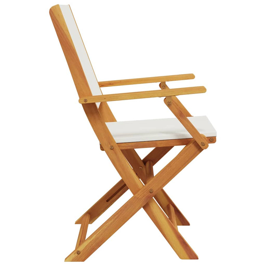 Folding Chairs 2 pcs Cream White Solid Wood Acacia and Fabric