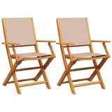 Folding Chairs 2 pcs Taupe Solid Wood Acacia and Fabric - Front View