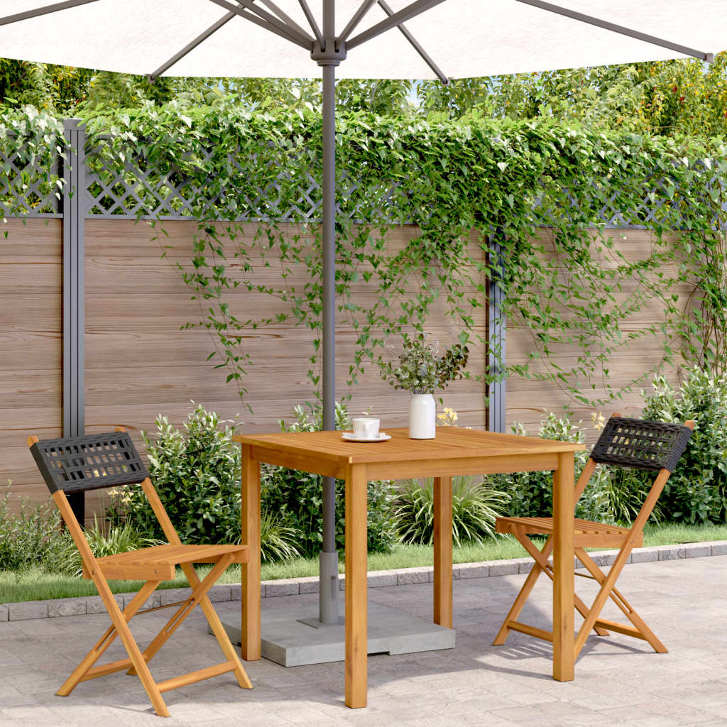 Folding Chairs 2 pcs Black Solid Wood Acacia and Poly Rattan