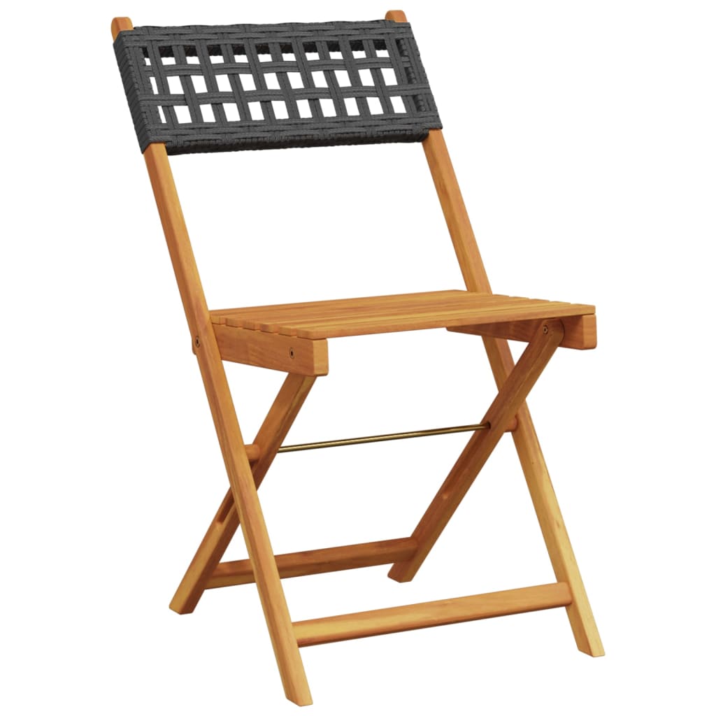 Folding Chairs 2 pcs Black Solid Wood Acacia and Poly Rattan