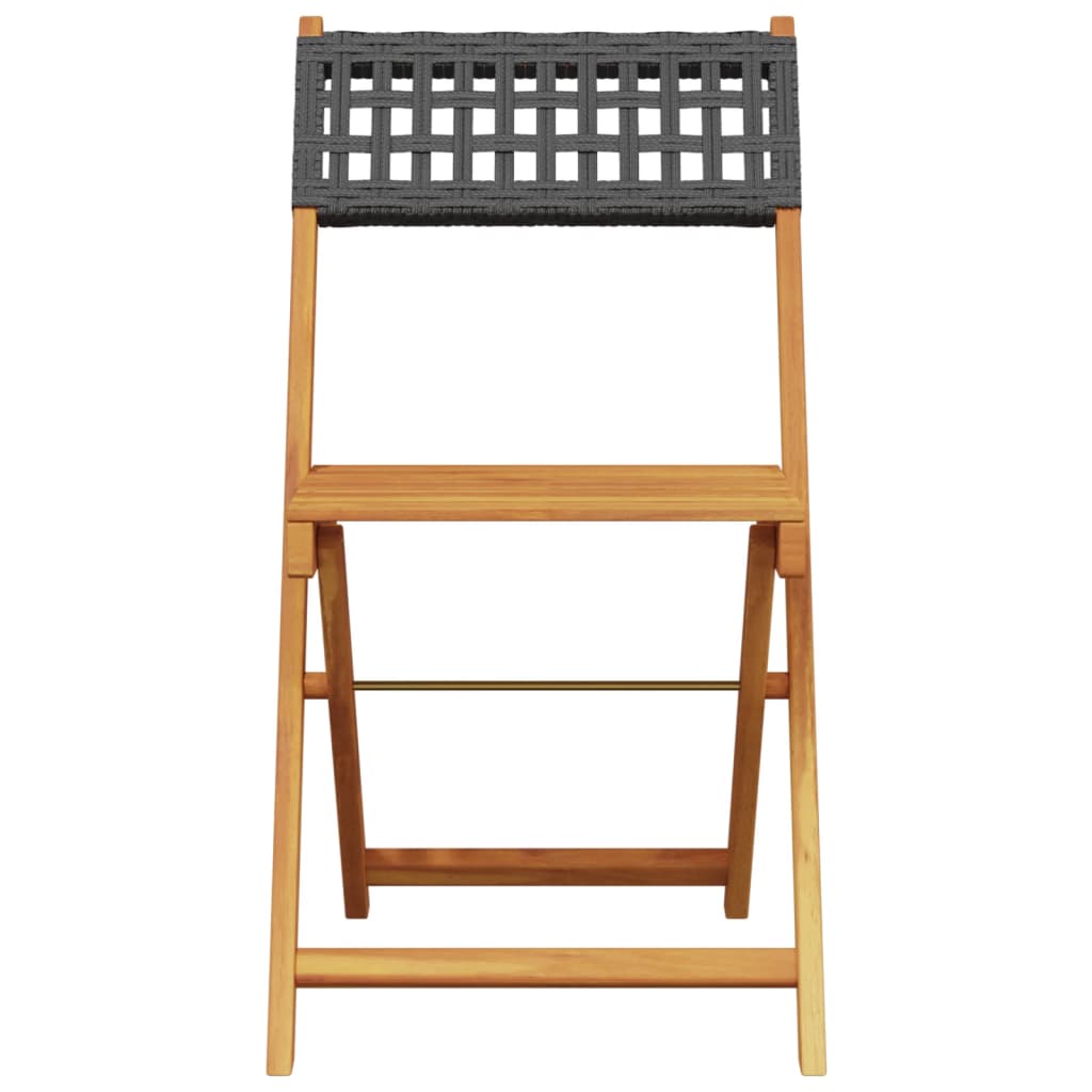 Folding Chairs 2 pcs Black Solid Wood Acacia and Poly Rattan