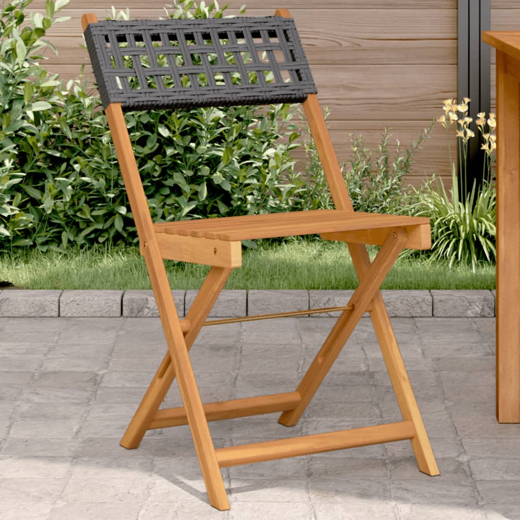 Folding Chairs 2 pcs Black Solid Wood Acacia and Poly Rattan