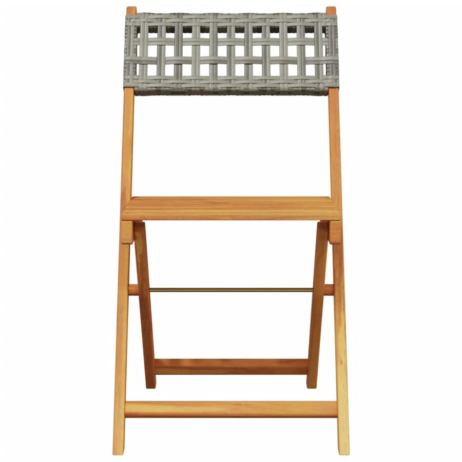 Folding Chairs 2 pcs Grey Solid Wood Acacia and Poly Rattan