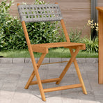 Folding Chairs 2 pcs Grey Solid Wood Acacia and Poly Rattan