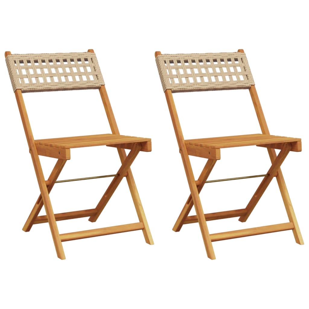 Folding Chairs 2 pcs Beige Solid Wood Acacia and Poly Rattan