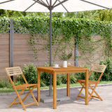 Folding Chairs 2 pcs Beige Solid Wood Acacia and Poly Rattan
