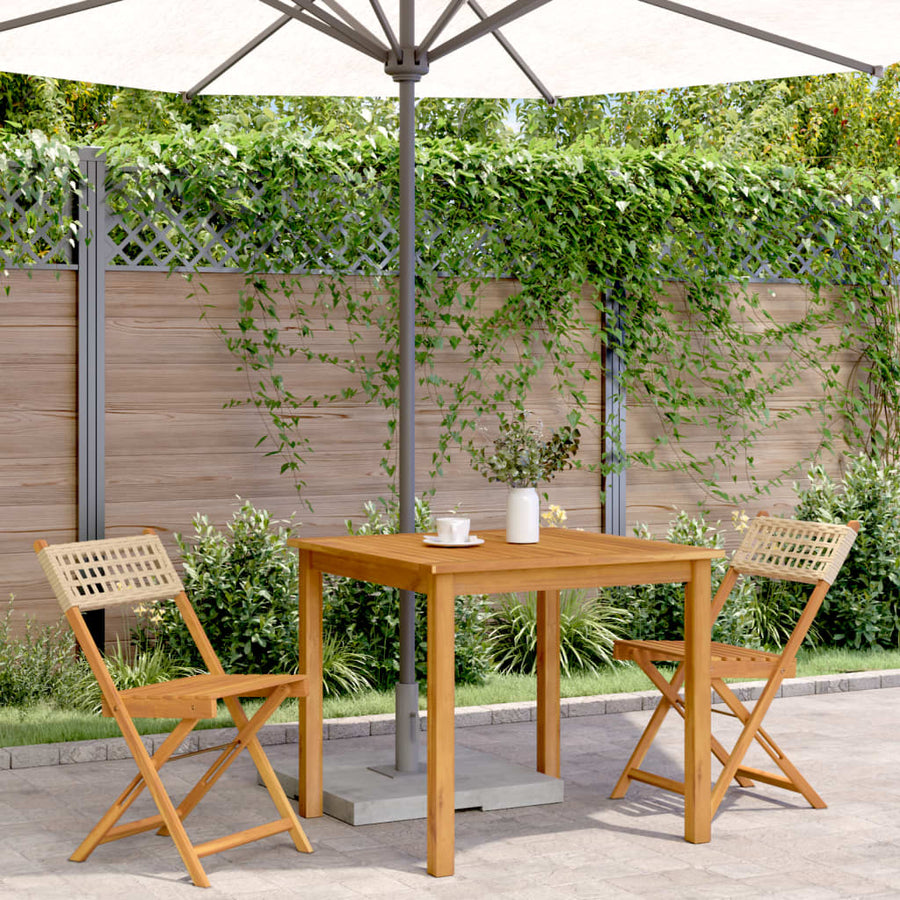 Folding Chairs 2 pcs Beige Solid Wood Acacia and Poly Rattan