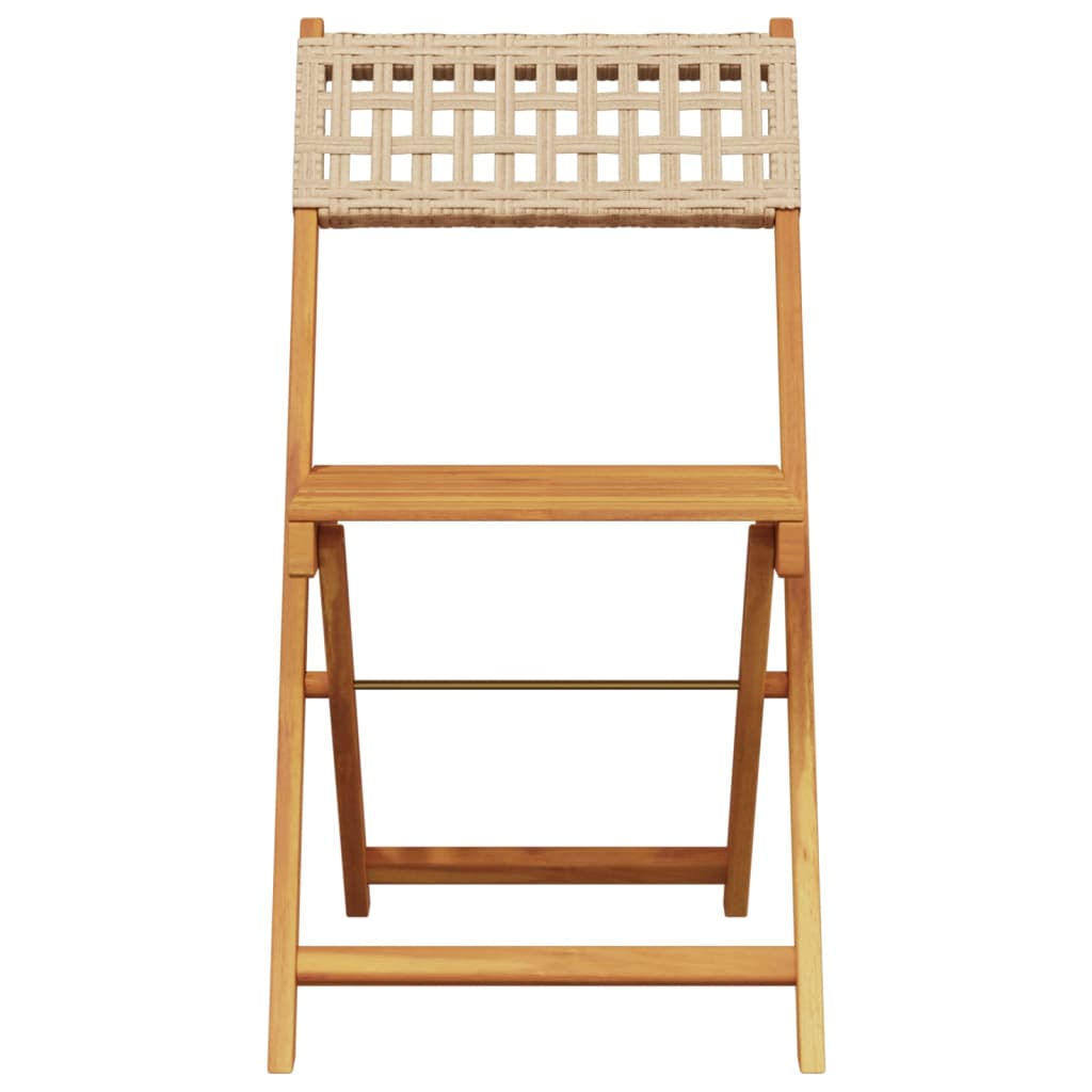 Folding Chairs 2 pcs Beige Solid Wood Acacia and Poly Rattan