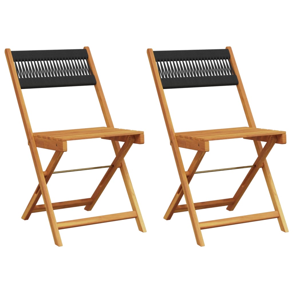 Folding Chairs 2 pcs Black Solid Wood Acacia and Rope