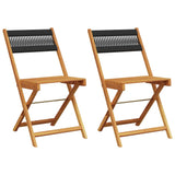 Bistro Chairs 2 pcs Black Solid Wood Acacia and Rope - Front View
