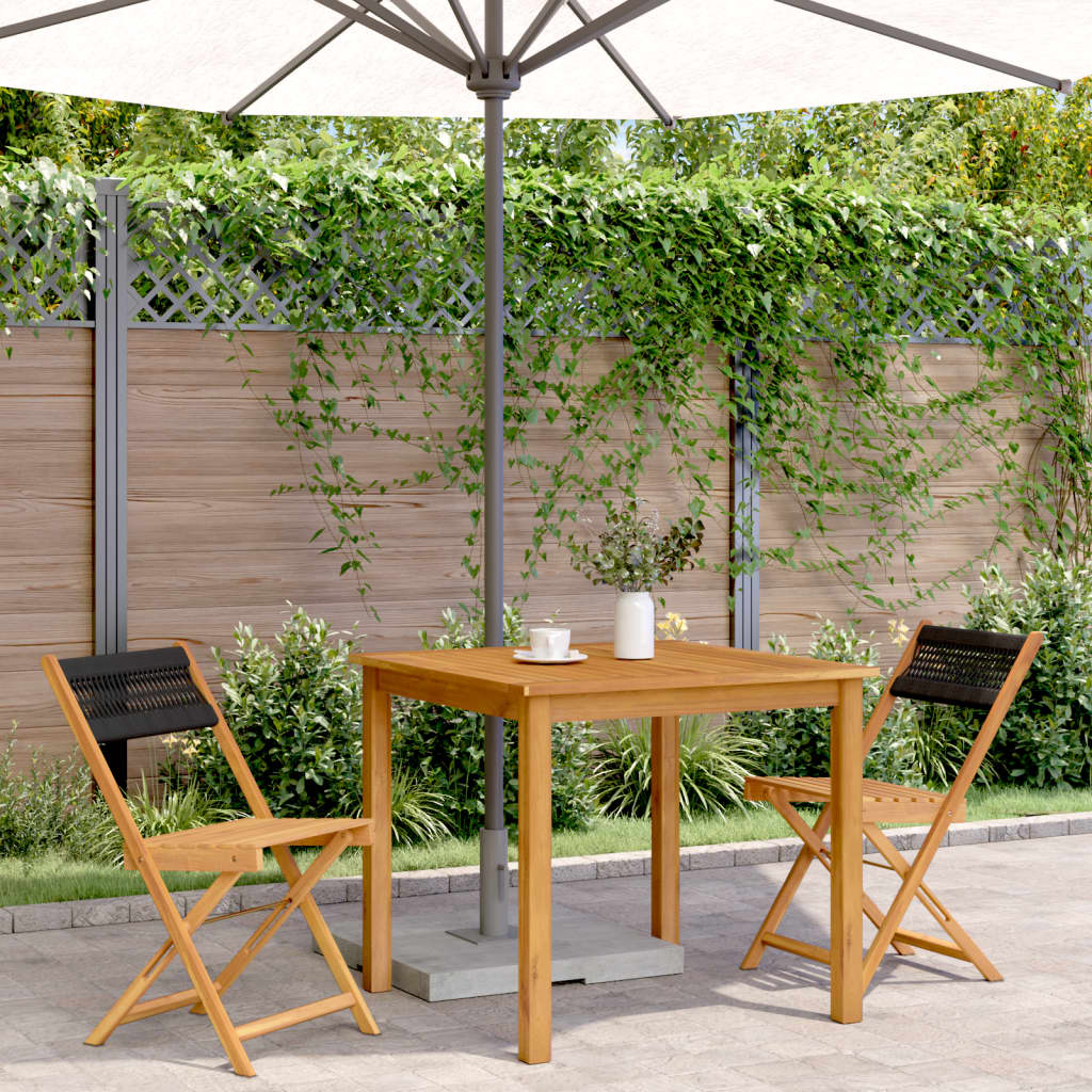Folding Chairs 2 pcs Black Solid Wood Acacia and Rope