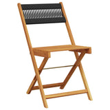 Bistro Chairs 2 pcs Black Solid Wood Acacia and Rope - Top-Down View
