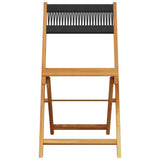 Folding Chairs 2 pcs Black Solid Wood Acacia and Rope