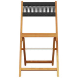 Bistro Chairs 2 pcs Black Solid Wood Acacia and Rope - 45-Degree Angle