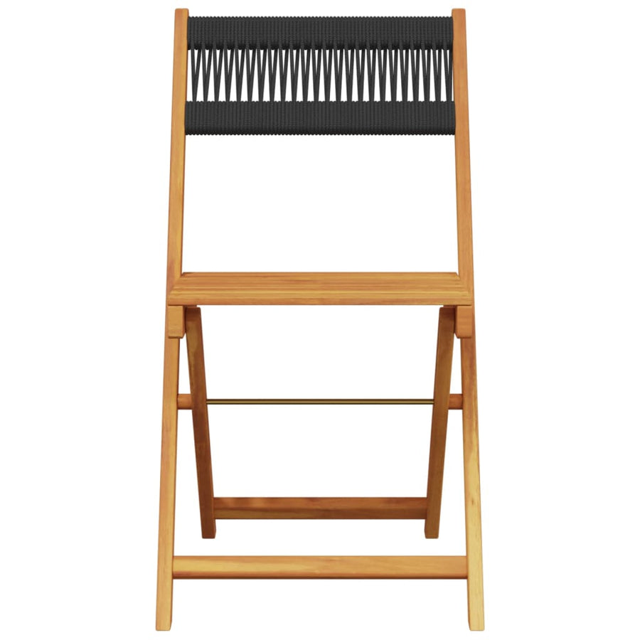 Folding Chairs 2 pcs Black Solid Wood Acacia and Rope