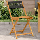 Folding Chairs 2 pcs Black Solid Wood Acacia and Rope