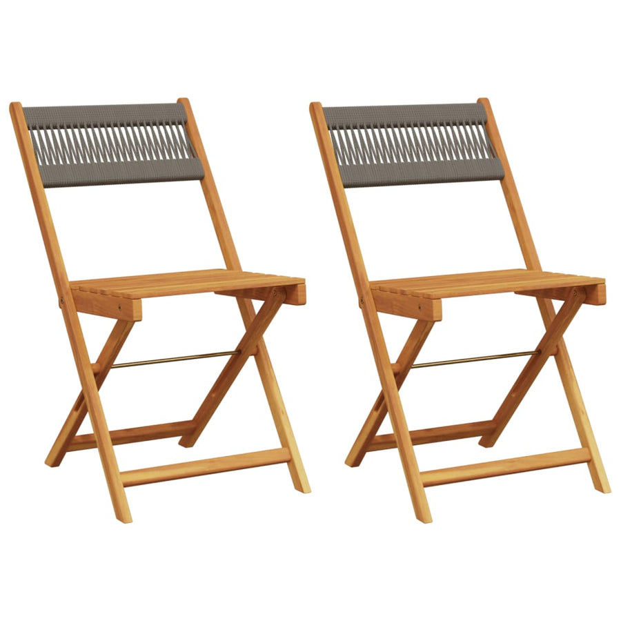 Folding Chairs 2 pcs Grey Solid Wood Acacia and Rope