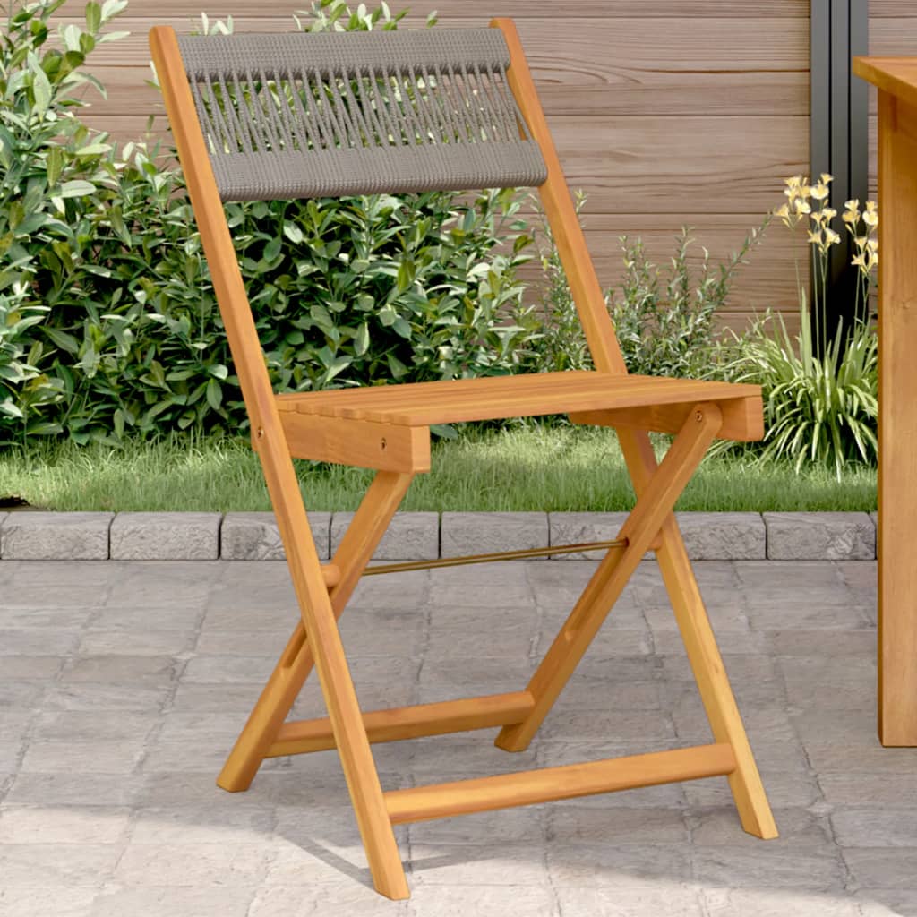 Folding Chairs 2 pcs Grey Solid Wood Acacia and Rope