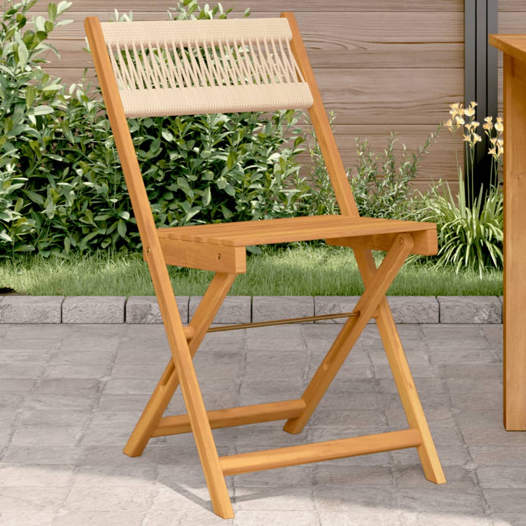 Folding Chairs 2 pcs Beige Solid Wood Acacia and Rope