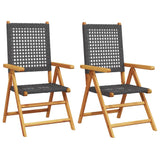 Garden Chairs 2 pcs Black Solid Wood Acacia and Poly Rattan - Front View