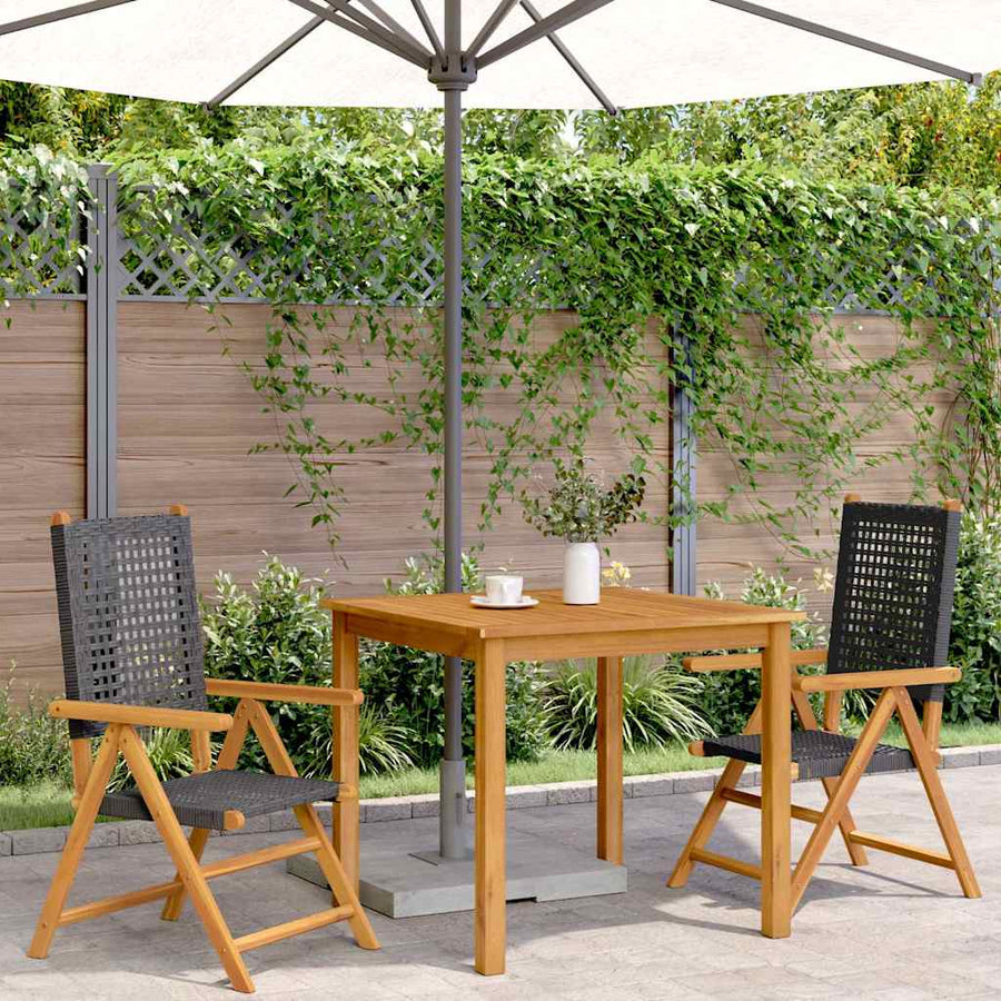Folding Chairs 2 pcs Black Solid Wood Acacia and Poly Rattan