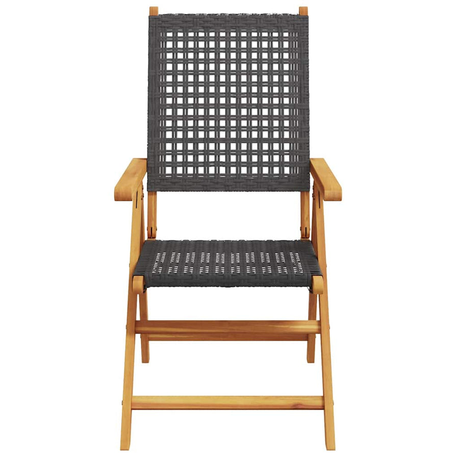 Folding Chairs 2 pcs Black Solid Wood Acacia and Poly Rattan
