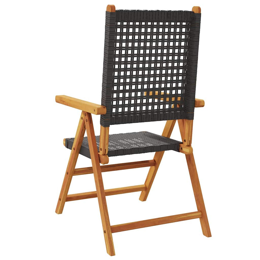 Folding Chairs 2 pcs Black Solid Wood Acacia and Poly Rattan