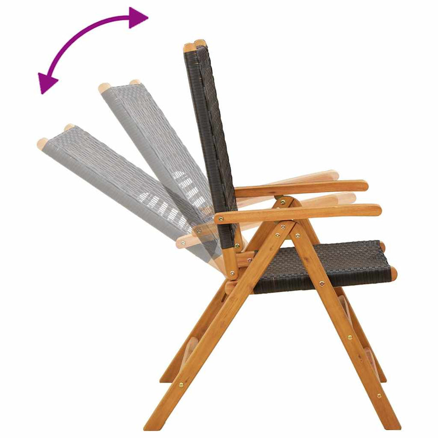 Folding Chairs 2 pcs Black Solid Wood Acacia and Poly Rattan
